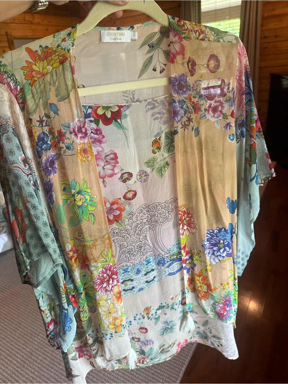 Johnny Was 100% Silk Multi Floral Open-Front Kimono - Picture 3 of 4